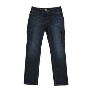 J‎ Jill Cargo Jeans Womens 10 Petite Dark Wash Stretch Straight Leg Denim Preppy